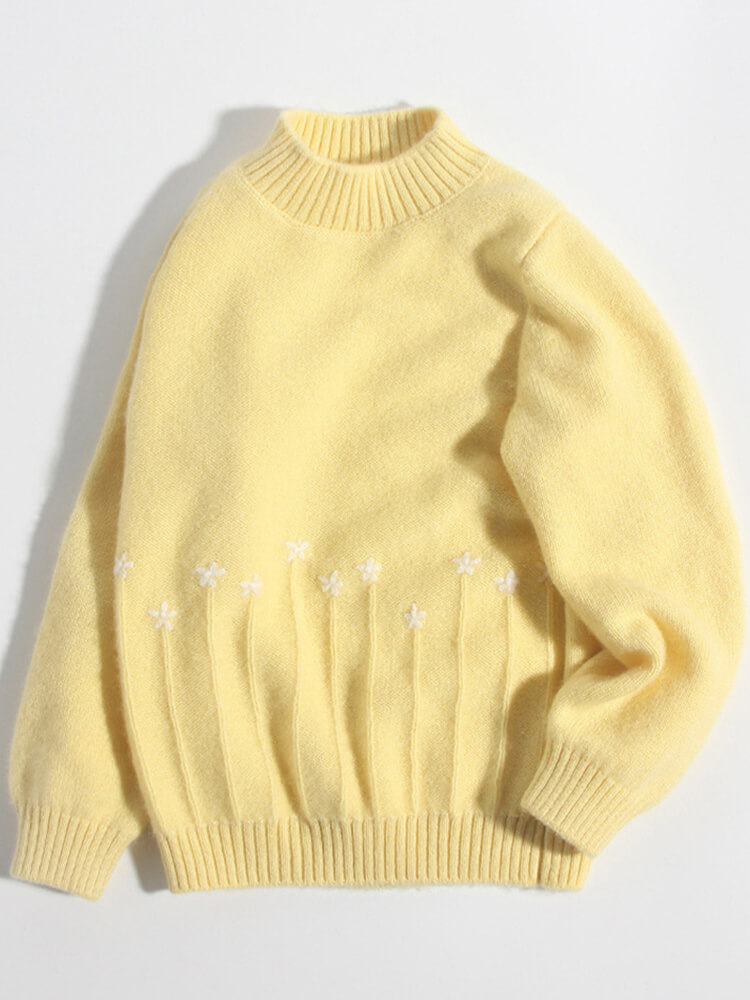(image for) Soft Yellow Kids Cashmere Sweater with Embroidered Flowers